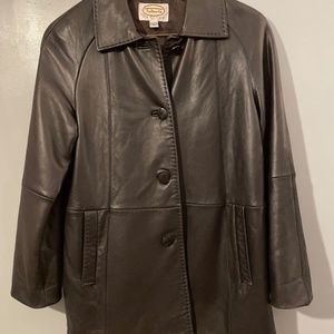 Talbots brown leather jacket coat size S lined